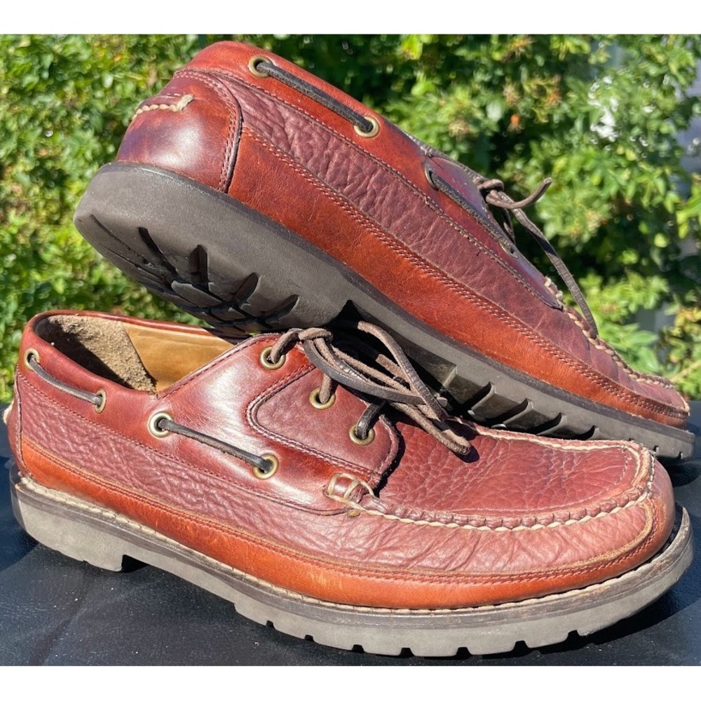 L.L. Bean Boat Shoes Mens 9.5 Brown Leather Lug Sole Moccasin Loafers